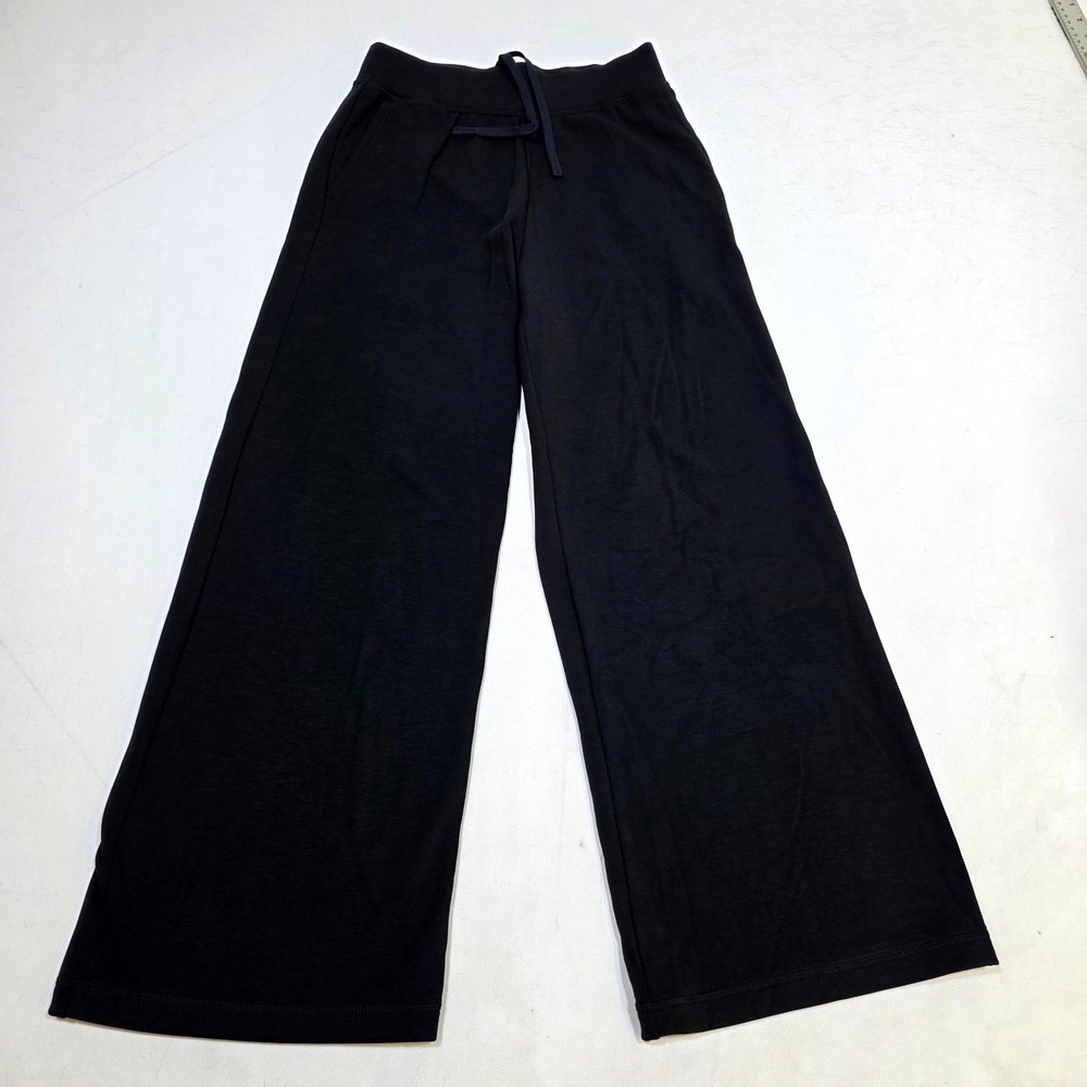 UNIQLO Wide Leg Lounge Pants Womens S Black Drawstring Pockets Relaxed Casual